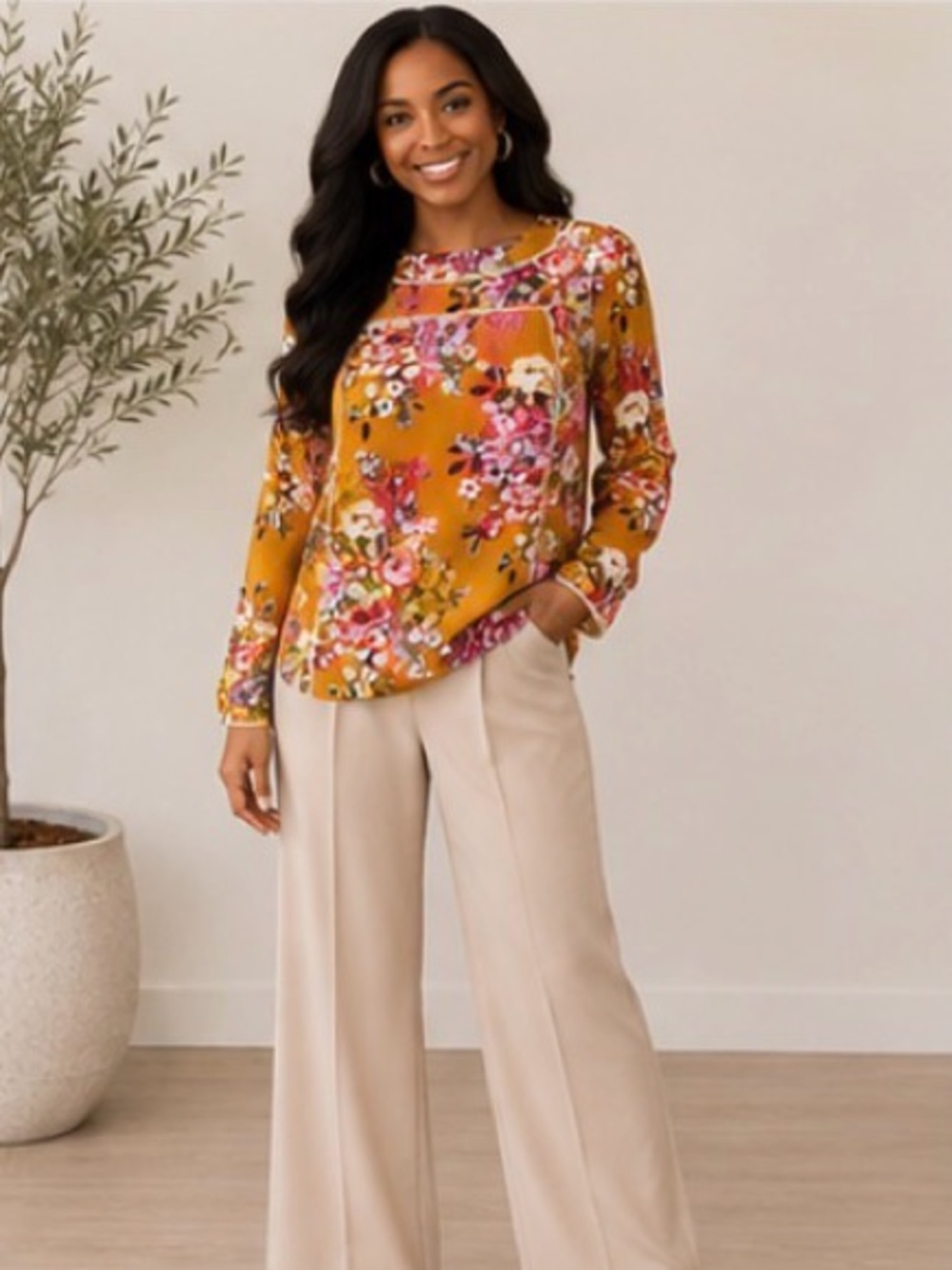 Rolypoly Mustard Orange Floral Blouse -NWT